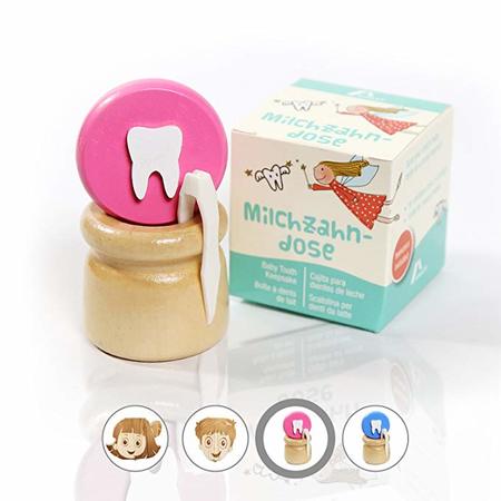 Scatola Portadenti In Legno Per Denti Da Latte - Rotonda Con Motivo Per Bambini (5cm) - Regalo Fatina - 2